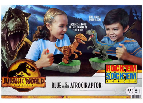 Rock 'Em Sock 'Em Robots Blue vs Atrociraptor Jurassic World Dominion Game GWP21 from Pappystoyshop.com