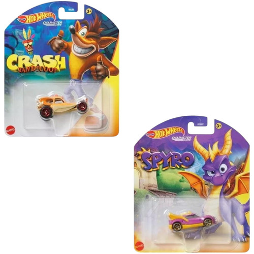 Hot Wheels Character Cars Crash Bandicoot and Spyro Activision Pack of 2