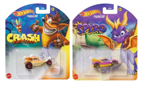 Hot Wheels Character Cars Crash Bandicoot and Spyro Activision Bundle of 2 HKV24 from Pappystoyshop.com