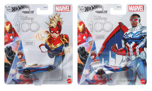 Hot Wheels Disney 100 Marvel Cars Captain America and Captain Marvel Bundle of 2 HNP45 from Pappystoyshop.com