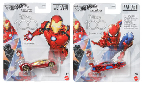 Hot Wheels Disney 100 Marvel Iron Man & Spider-Man Bundle of 2 Cars HNP45 from Pappystoyshop.com