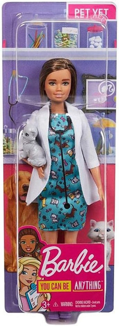 Barbie Pet Vet Fashion Doll Brunette with Medical Coat Kitten Patient