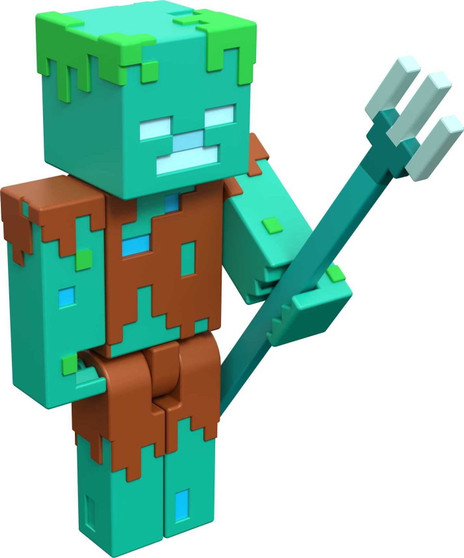 Minecraft Drowned Buildable Figure, 3.25-inch Tall with Accessory