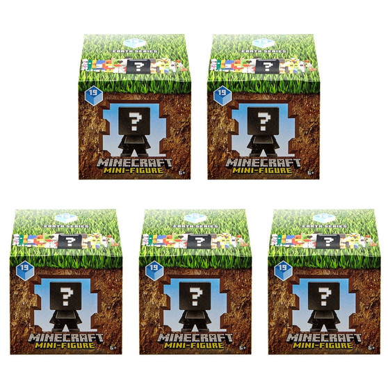 Minecraft Earth Series 19 Mini Figure - MYSTERY BLIND BOXES (5 Pack Lot)(1 inch)