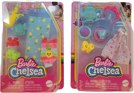 Barbie Chelsea Beach and Tea Party Accessory Fashion Pack Bundle (Pack of 2)
