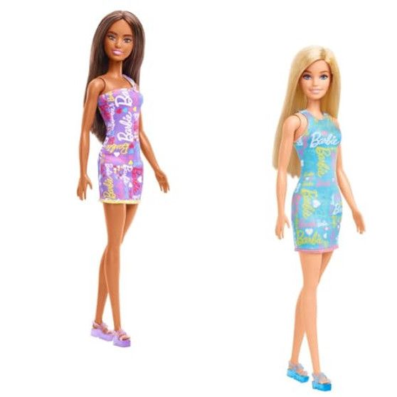 Barbie Fashion Dolls Logo Print Dress 2 Pack