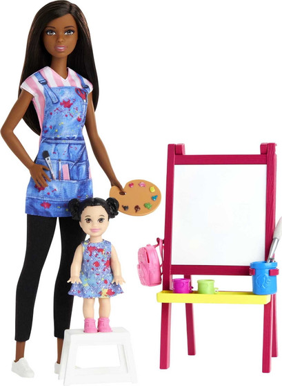 Barbie Career Art Teacher Playset with Brunette Doll, Toddler Doll and Toy Art Pieces