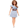 Barbie Fashionistas Doll, Curvy with Pinstripe One-Shoulder Dress