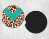 Cow Print Turquoise V Neoprene Car Coaster Set