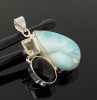 Gemstone Pendant - Larimar, Smokey Quartz and Golden Rutile , Bohemian Jewelry, Larimar Pendant, Sterling Silver Jewelry
