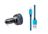 Black 4 Port LED Car Charger and 3FT Charger Compatible for Iphone