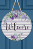 Home Decor Welcome Purple Blue Flowers Wall Sign Door Hanger