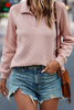 Jocelyn Textured Quarter Zip Raglan Sleeve Sweatshirt - JocelynTexturedSweatshirt-Pink-L