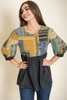 3/4 Sleeve Contrast Patchwork Printed Tunic - 1Eloges47
