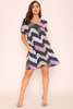 Chevron Short Cuff Sleeve V-Neck Babydoll Dress - F3-Eloges-541
