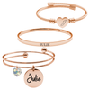 Pink Box 3 Piece Rose Gold Womens Personalized Bracelet Set - SET.SWA-DBL.RNDBNGL.OHC-JULIE-RGD