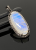 Rainbow Moonstone Gemstone Pendant, Diamond Pendant, Gemstone Pendant, Pave Diamond Pendant, Moonstone Pendant, Sterling Silver Jewelry