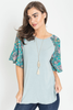 Ditsy Floral Raglan Ruffle Sleeve Tunic - F3-Eloges-1002
