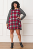 Stripe Sleeve Red Plaid Raglan A-Line Dress