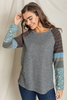 Terry Raglan Contrast Pattern Color Block Sleeve Tunic - 1Eloges2839