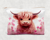Cute Pink Highland Cow  Printed Canvas Zipper Bag