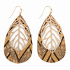 Cork Pattern Teardrop With Metal Leaf Filigree Earrings ( VARIETY OF COLORS AVAILABLE ) By DOBBI - S001260B001845P000548V308 Cork Pattern Teardrop With Metal Leaf Filigree Earrings ( VARIETY OF COLORS AVAILABLE ) By DOBBI - S001260B001845P000548V308