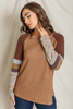 Camel Terry Raglan Contrast Pattern Color Block Sleeve Tunic - 1Eloges314