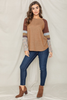 Camel Terry Raglan Contrast Pattern Color Block Sleeve Tunic - 1Eloges311