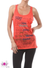 Pocket tank with screen print words and rhinestones