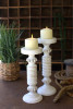 Set Of Two White Washed Carved Wooden Candle Stands