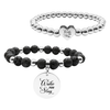 Pink Box 2 Piece Stackable Inspirational Bead Bracelets - SS6MMHRT.22MMLAVA-SVG.WAKEPRAYSLAY-SLV