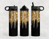 Black Gold faux glitter Drip Steel Water Bottle