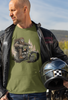Biker Bigfoot on green t-shirt - Biker Squatch Collection - SqBik519