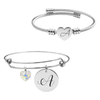 Pink Box Reversible Initial Bracelet Set With Austrian Heart Crystals - SET.SWASTRBNGL.OHC-A
