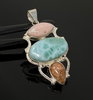 Gemstone Pendant - Larimar, Sunstone and Pink Opal, Wire Wrapped Pendant, Silver Jewelry Gifts for Her, Bohemian Jewelry