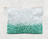 Turquoise Faux Glitter   Printed Canvas Zipper Bag
