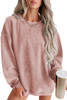 Faith Solid Ribbed Knit Round Neck Pullover Sweatshirt - FaithKnitPullover-Pink-XL