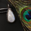 Rainbow Moonstone Gemstone Pendant, Oxidized Silver Diamond Pendant, Pave Diamond Jewelry,  Gemstone Pendant