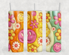 Retro Smile Flowers|Skinny Tumbler|Optional Bluetooth Speaker| Speaker Color Varies