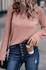 Sawyer Ribbed Round Neck Knit Long Sleeve Top - SawyerKnitTop-Pink-2XL