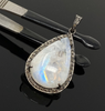 Moonstone Pendant, Gemstone Pendant, Diamond Pendant, Pave Diamond Pendant - Oxidized Sterling Silver Rainbow Moonstone Pendant - GLD 14