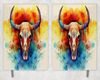 Watercolor Bull Skull Printed 8 Inch  A5 Journal