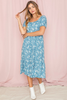 Sky Ditsy Floral Square Neck Ruffle Hem Midi Dress - 2ELOGES2263