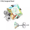 Pair of 316L Stainless Steel Aurora Borealis Princess Cut CZ Stud Earrings - ERS007-3AB