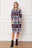 Aztec Print 3/4 Sleeve Blouson Midi Dress - 2ELOGES244