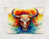 Watercolor Bull Skull Printed Canvas Zipper Bag