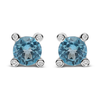 18K White Gold 1/10 Cttw Round Bezel Diamond and 10x10mm Round Sky Blue Topaz Gemstone Stud Earrings (G-H Color, I1-I2 Clarity)
