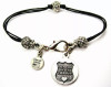 I Love My State Trooper Pewter Beaded Black Cord Bracelet