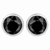 .925 Sterling Silver Round Brilliant-Cut Black Diamond Bezel-Set Stud Earrings with Screw Backs (Fancy Color-Enhanced, I2-I3 Clarity)