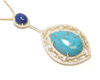 Natural Reconstructed Turquoise & Lapis Lazulie Drop Pendant, 925 Sterling Silver